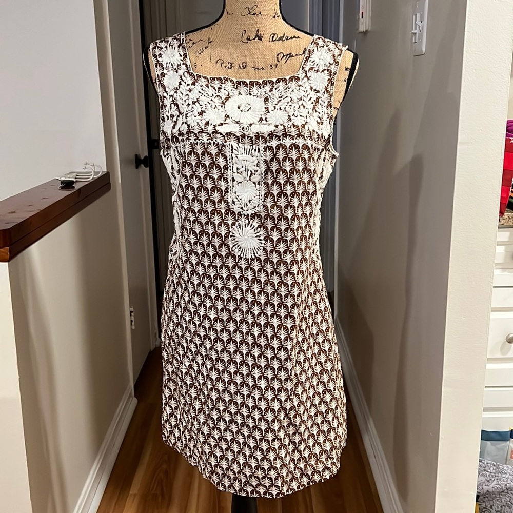 Tory Burch Floral Brown and White Mini Dress